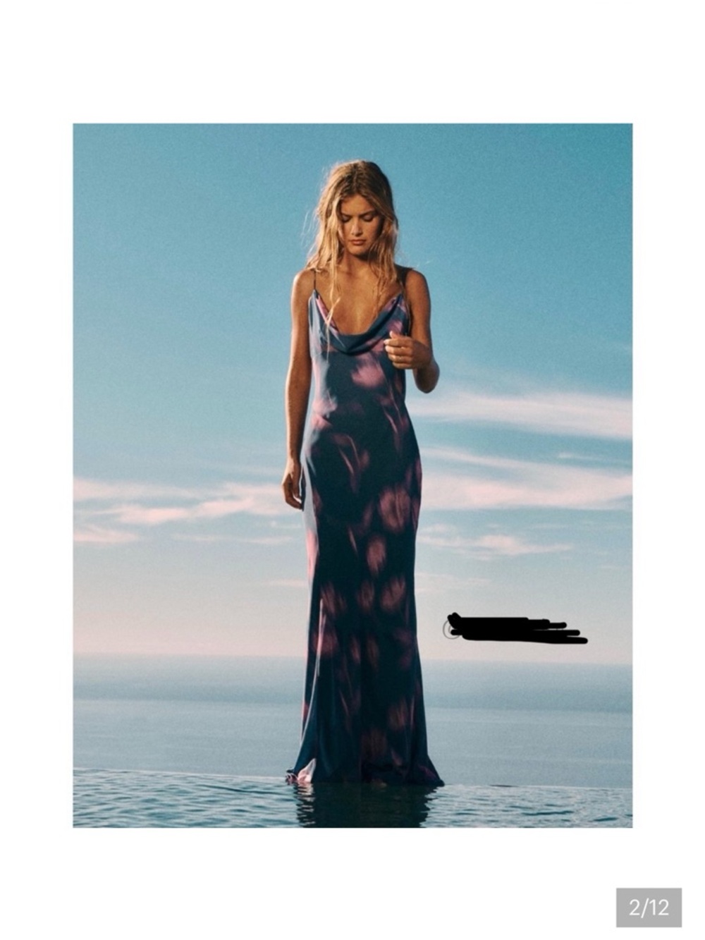 Zara Navy Slip Maxi Dress with Pink Tie-Dye Print
